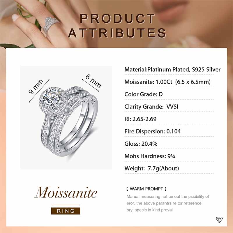 1 Carat Moissanite Ring Set - Moissanite Engagement Ring Set