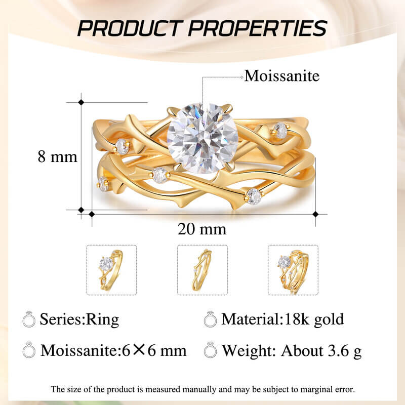 Gold Moissanite Ring Set Round Cut - 18K Gold - Sterling Silver