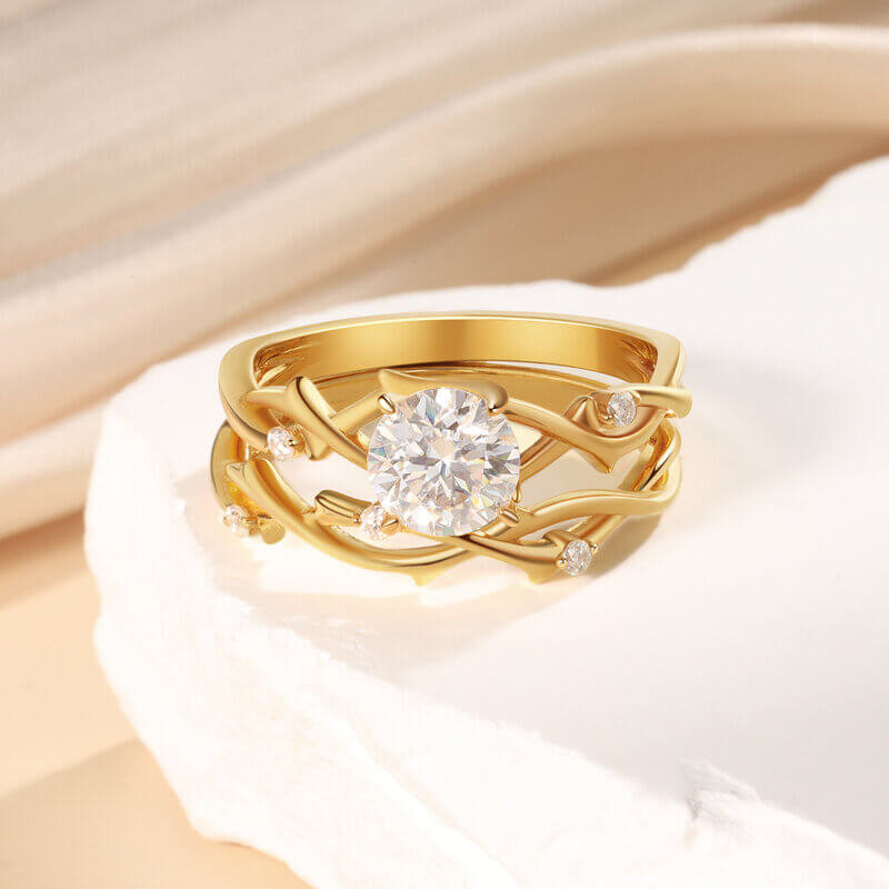 Gold Moissanite Ring Set Round Cut - 18K Gold - Sterling Silver
