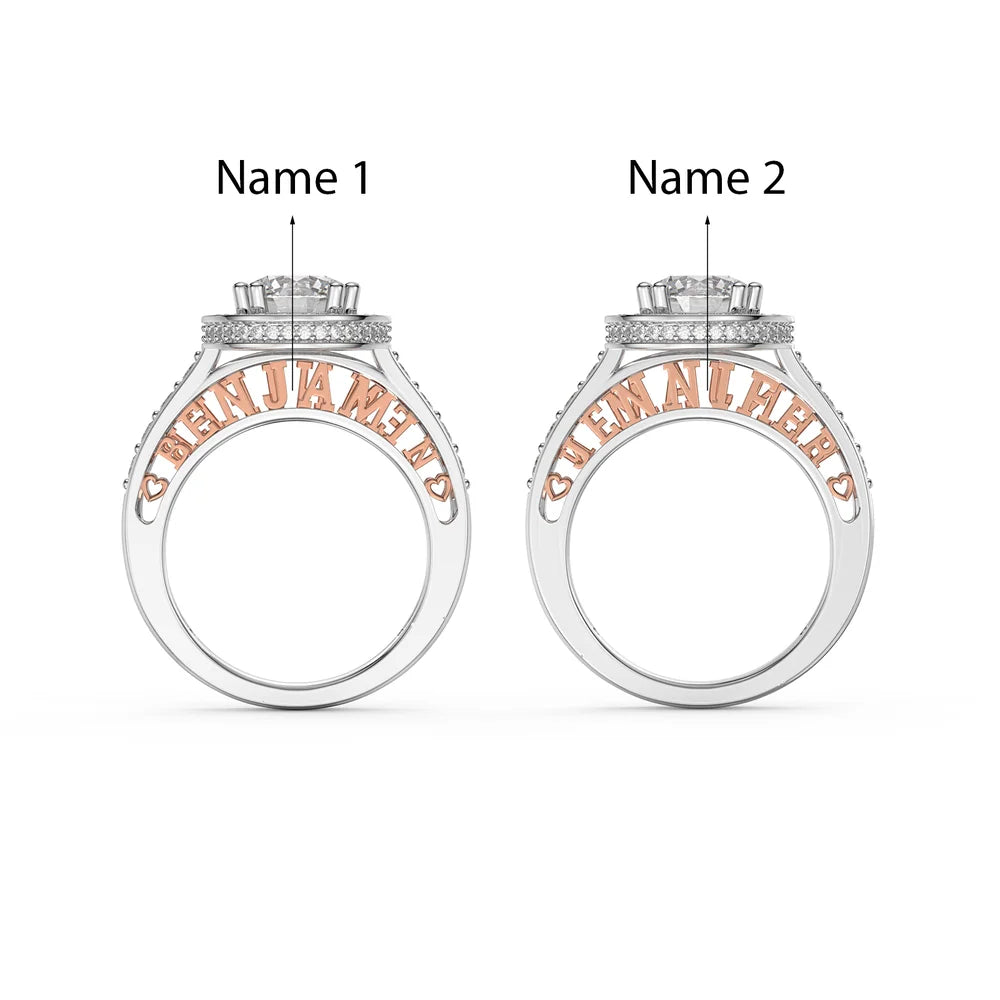 2 Carat Moissanite Ring Set With 2 Custom Names
