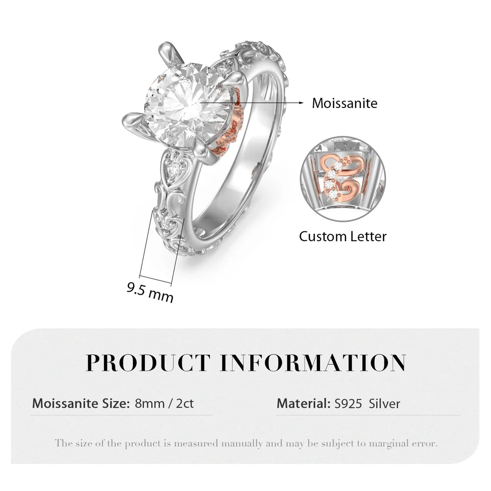 2 Carat Moissanite Ring With 2 Custom Initials