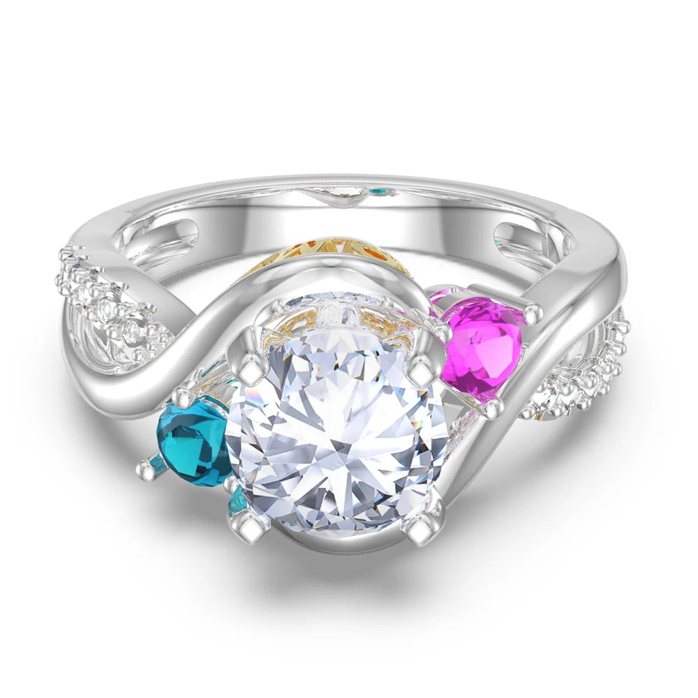 2 Carat Moissanite Ring With 2 Custom Names And Birthstones