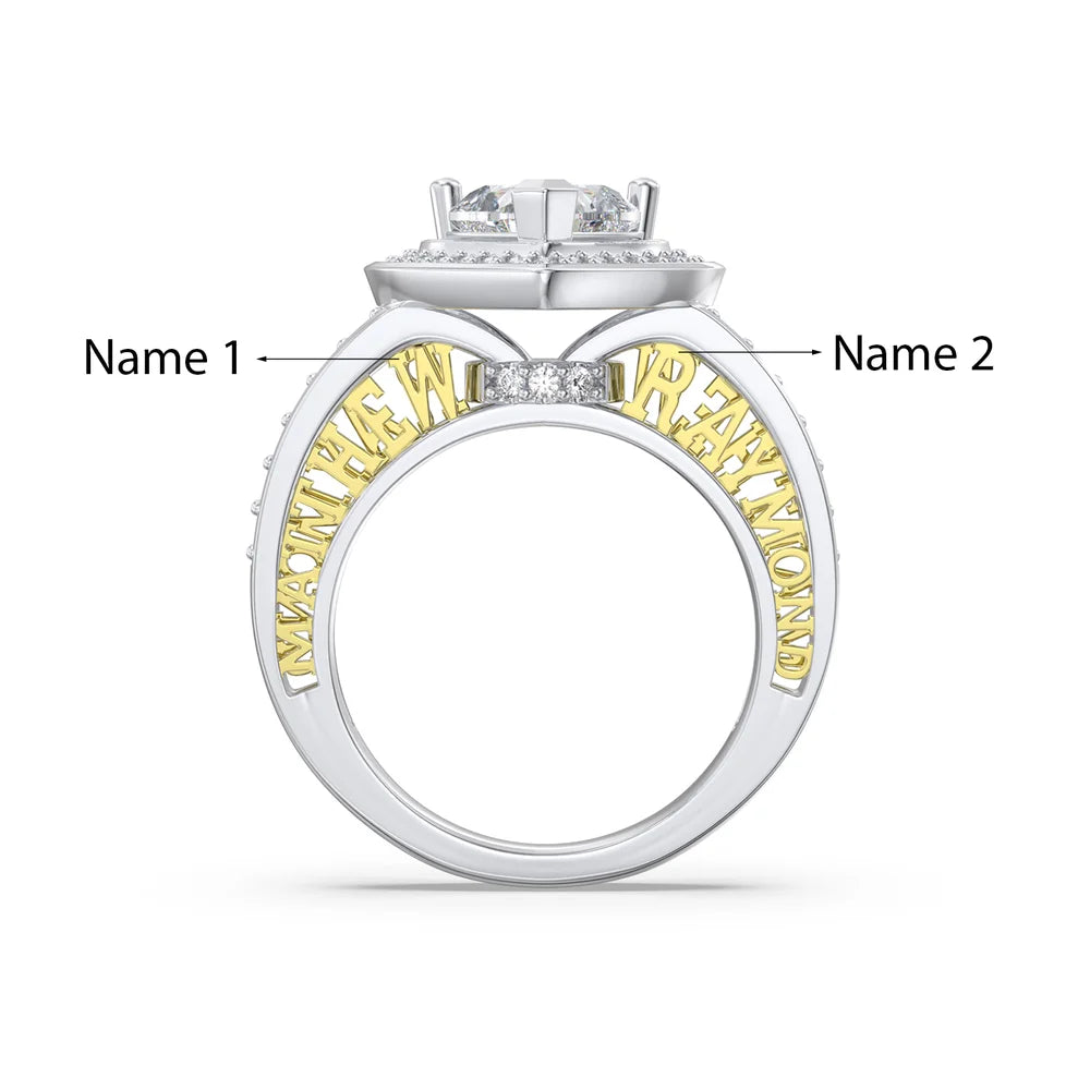 2 Carat Heart Cut Moissanite Ring With 2 Custom Names