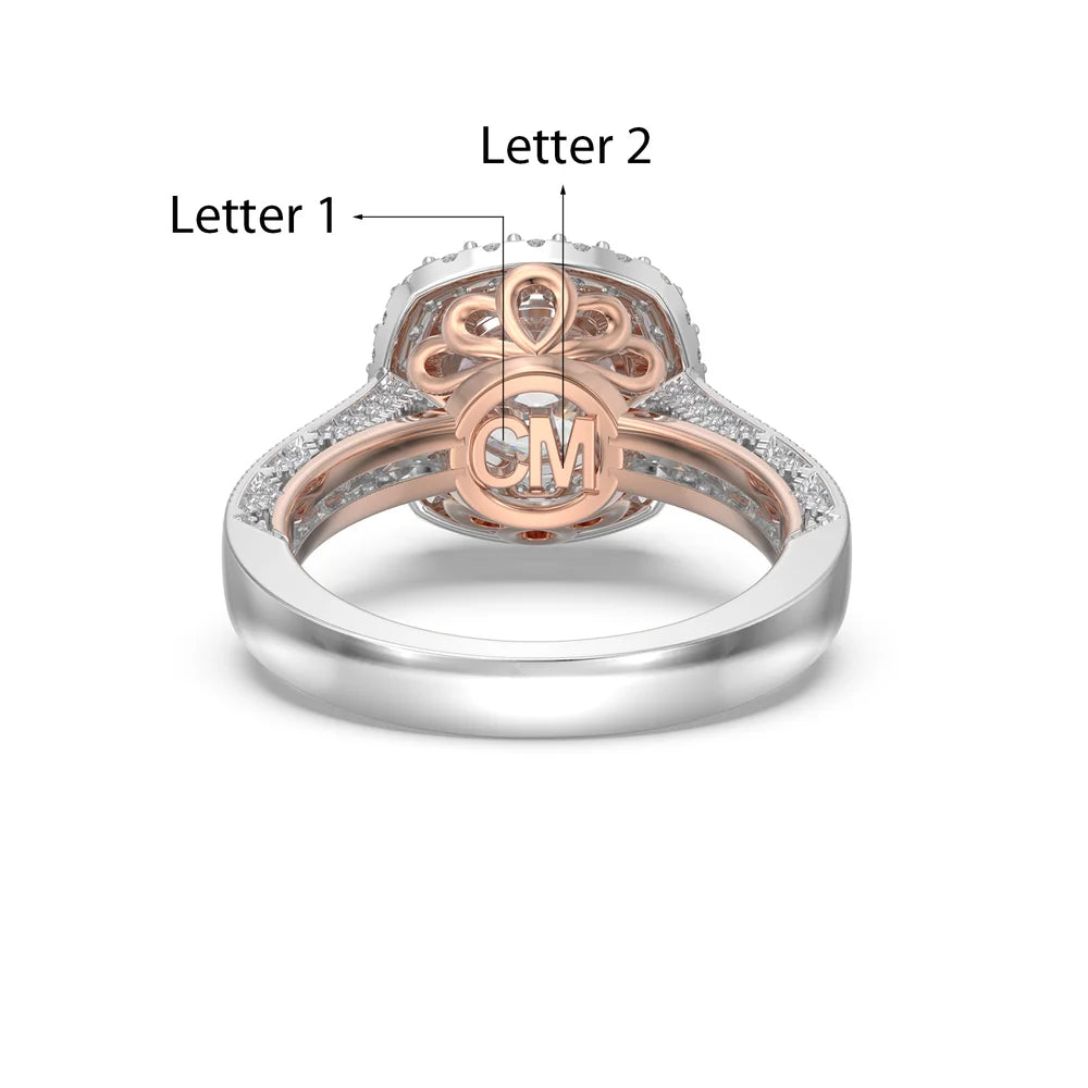 2 Carat Moissanite Ring With 2 Custom Initials
