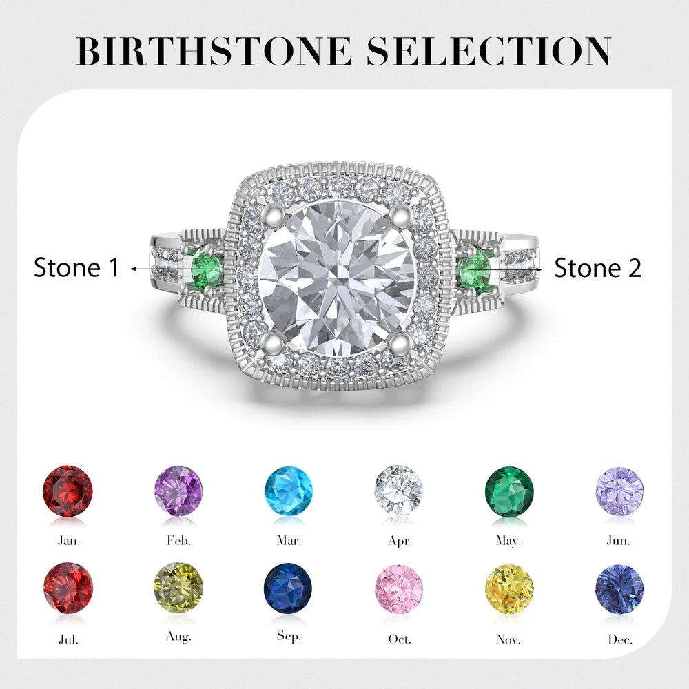 2 Carat Moissanite Ring With Custom Name And Birthstones