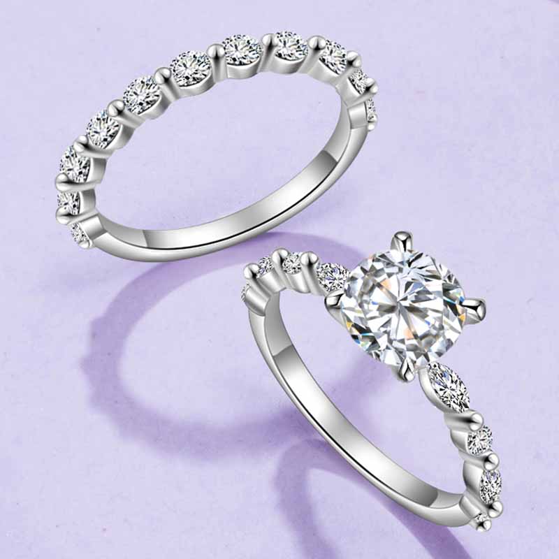 2 Carat Moissanite Ring Set - Moissanite Engagement Ring Set