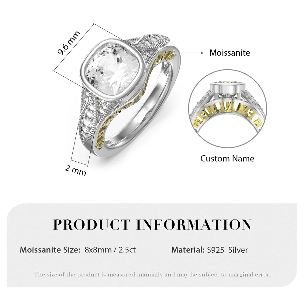 2.5 Carat Moissanite Ring With 2 Custom Names