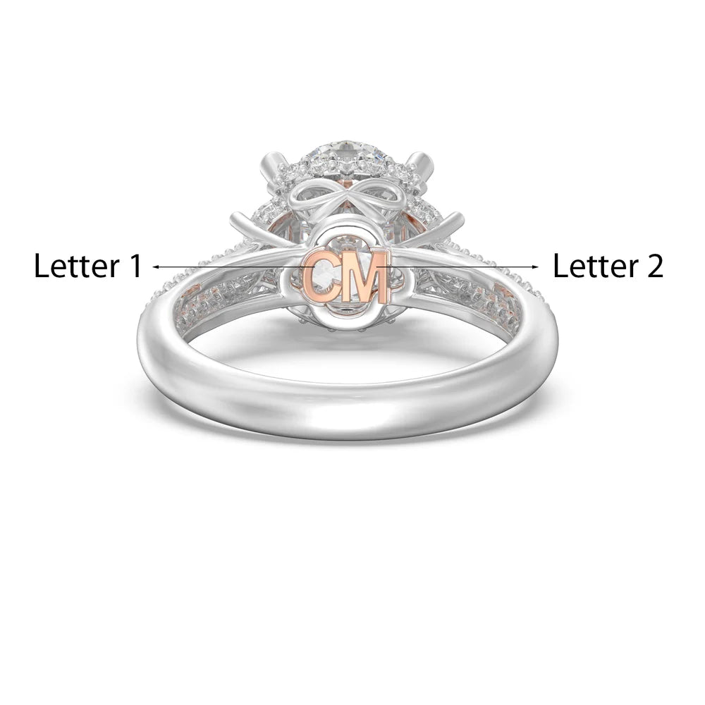 3 Carat Oval Moissanite Ring Set With Custom Initials