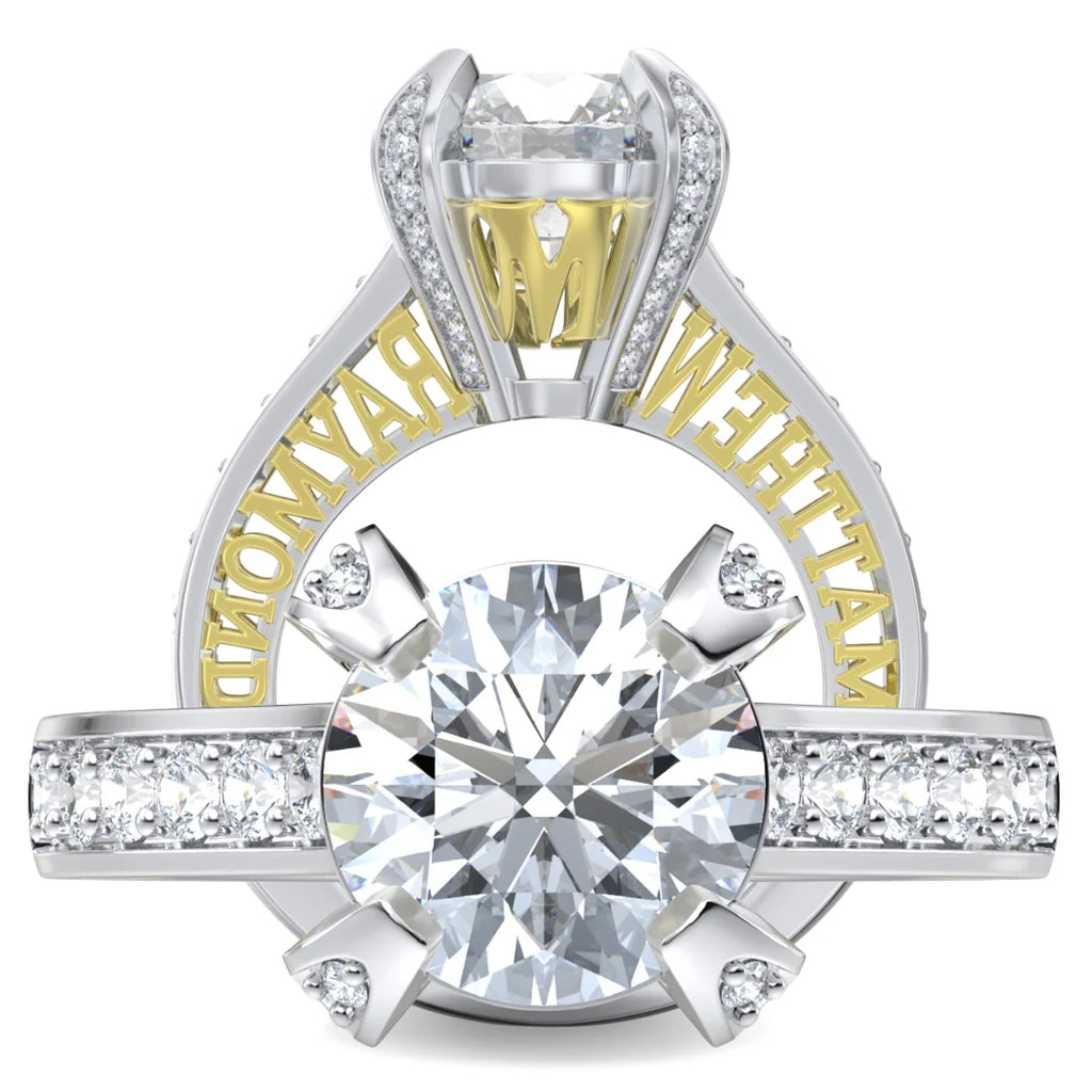 3.5 Carat Moissanite Engagement Ring With 2 Custom Names And Initials
