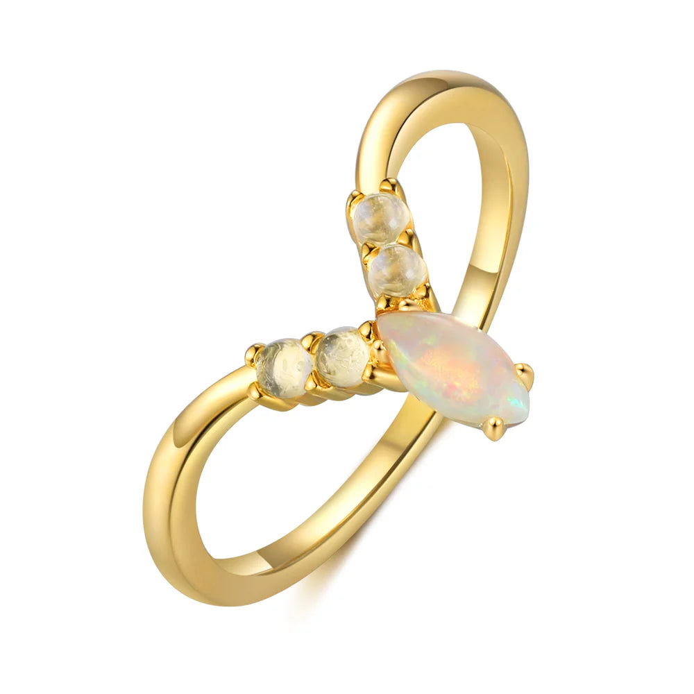 Alexandrite Ring Set with Opal and Moonstone Gold
