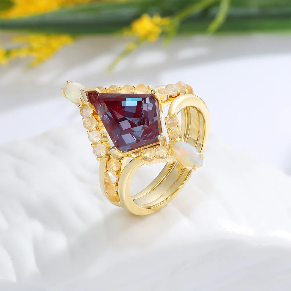 Boho Elegant Opal Ring Sparkling Flower Edge Plated - Temu
