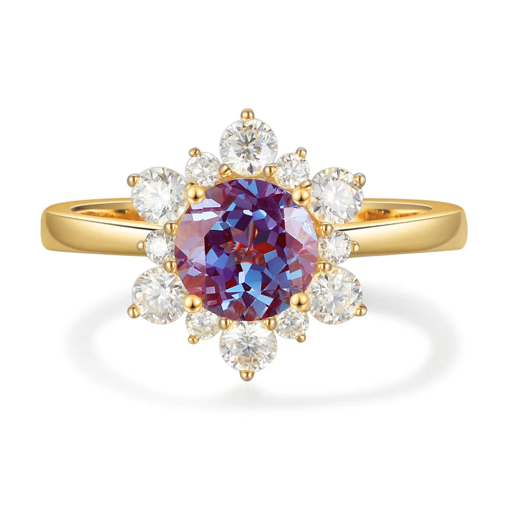 Alexandrite Engagement Ring Yellow Gold with Moissanite