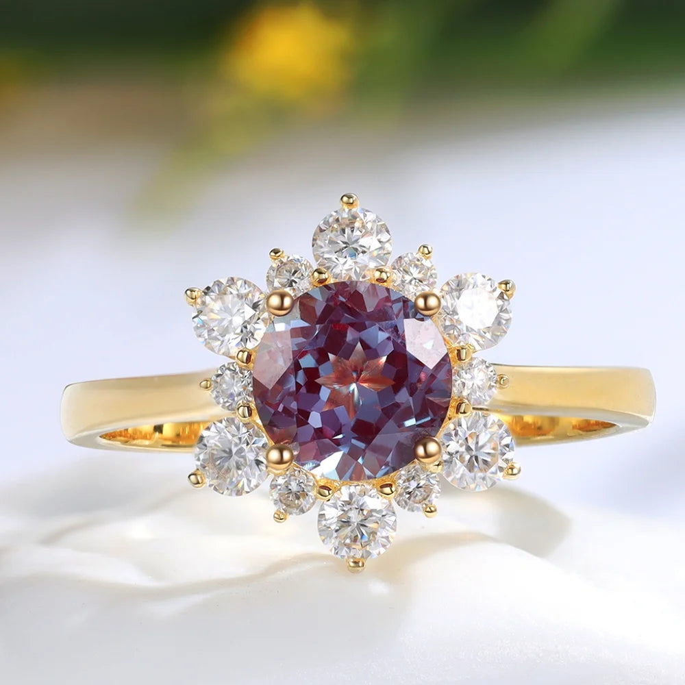 Alexandrite Engagement Ring Yellow Gold with Moissanite