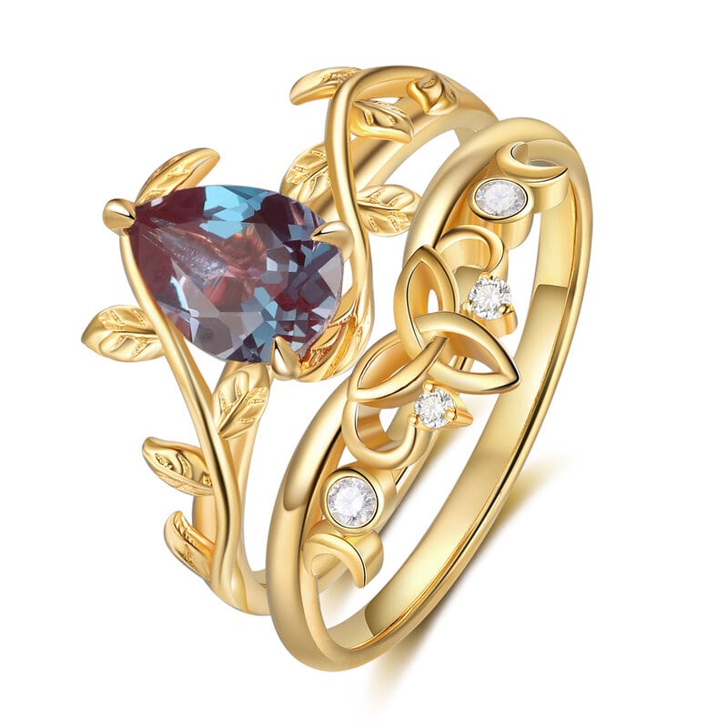 Alexandrite Ring Pear Cut 18K Yellow Gold - Sterling Silver