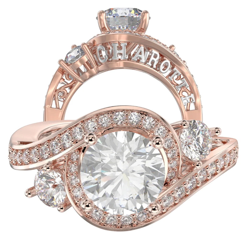 Rose Gold Engagement Ring - 2 Carat Moissanite Ring - Custom Name Ring