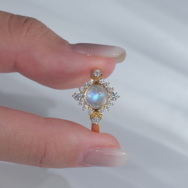 Natural Moonstone Ring with Moissanite