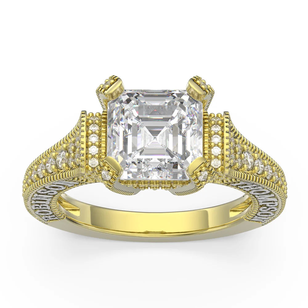 Emerald Cut 2 Carat Moissanite Engagement Ring with 2 Custom Names