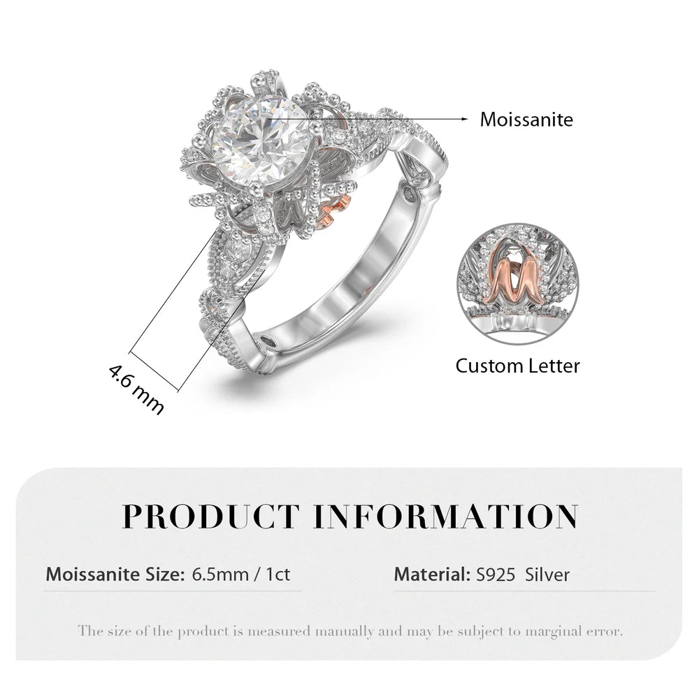 Engagement Ring - Moissanite Engagement Ring - 1 Carat Round Cut - Custom Initials Ring