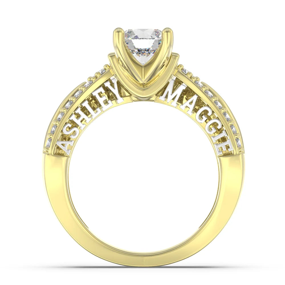 Gold Moissanite Engagement Ring - Round Cut 1.5 Carat - Custom Name Ring