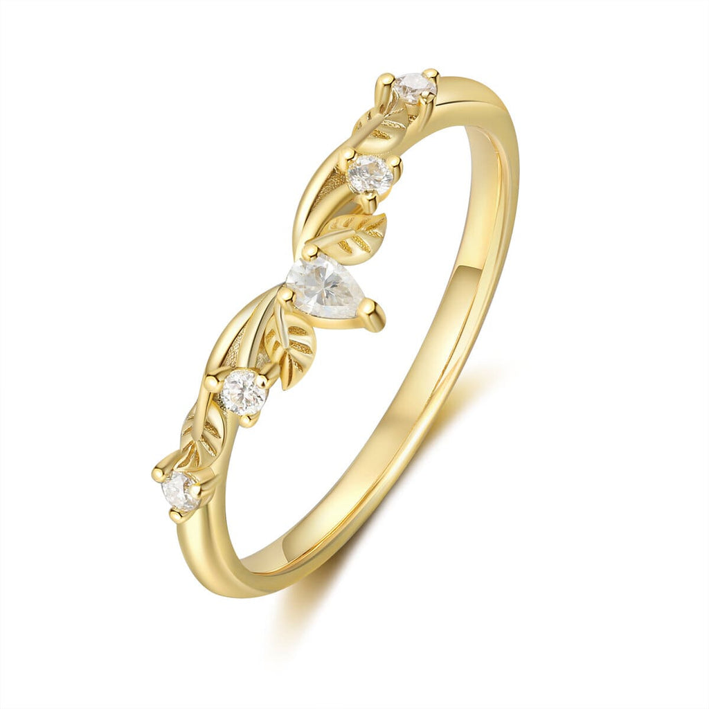 Gold Moissanite Leaf Ring - Minimal 18K Gold Moissanite Ring