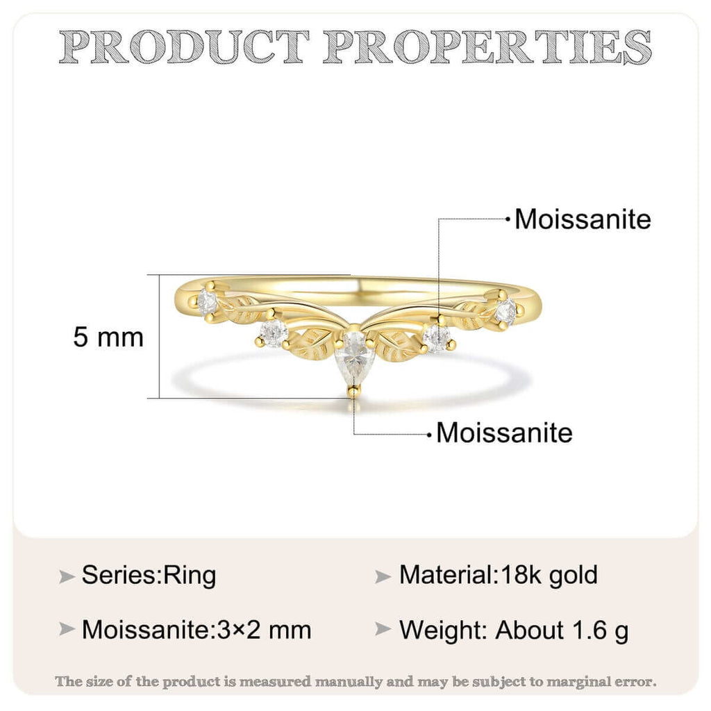 Gold Moissanite Leaf Ring - Minimal 18K Gold Moissanite Ring