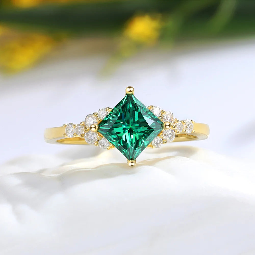 Green Moissanite Engagement Ring Princess Cut
