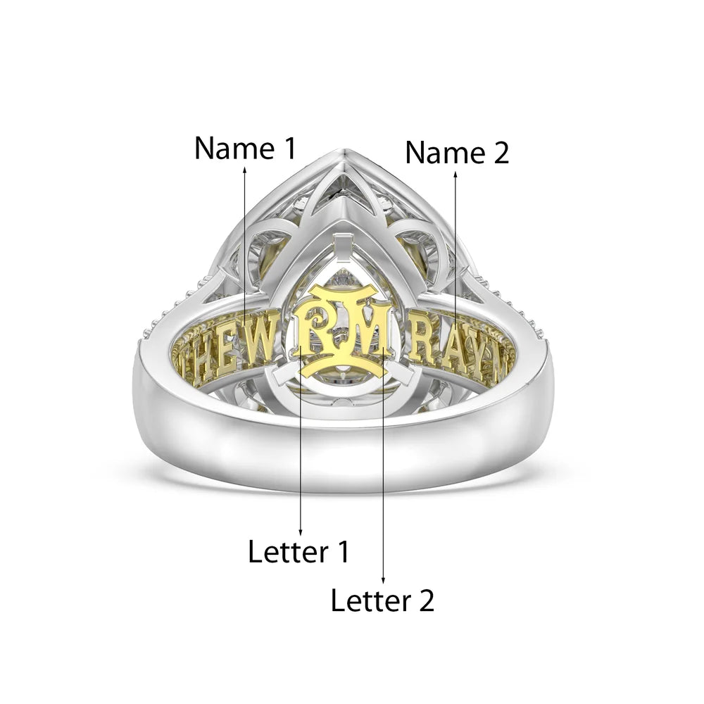 Heart Cut 1.2 Carat Moissanite Ring With 2 Custom Names And Initials