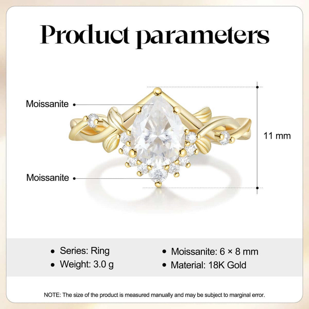 Leaf Pear Moissanite Engagement Ring Yellow Gold for Women