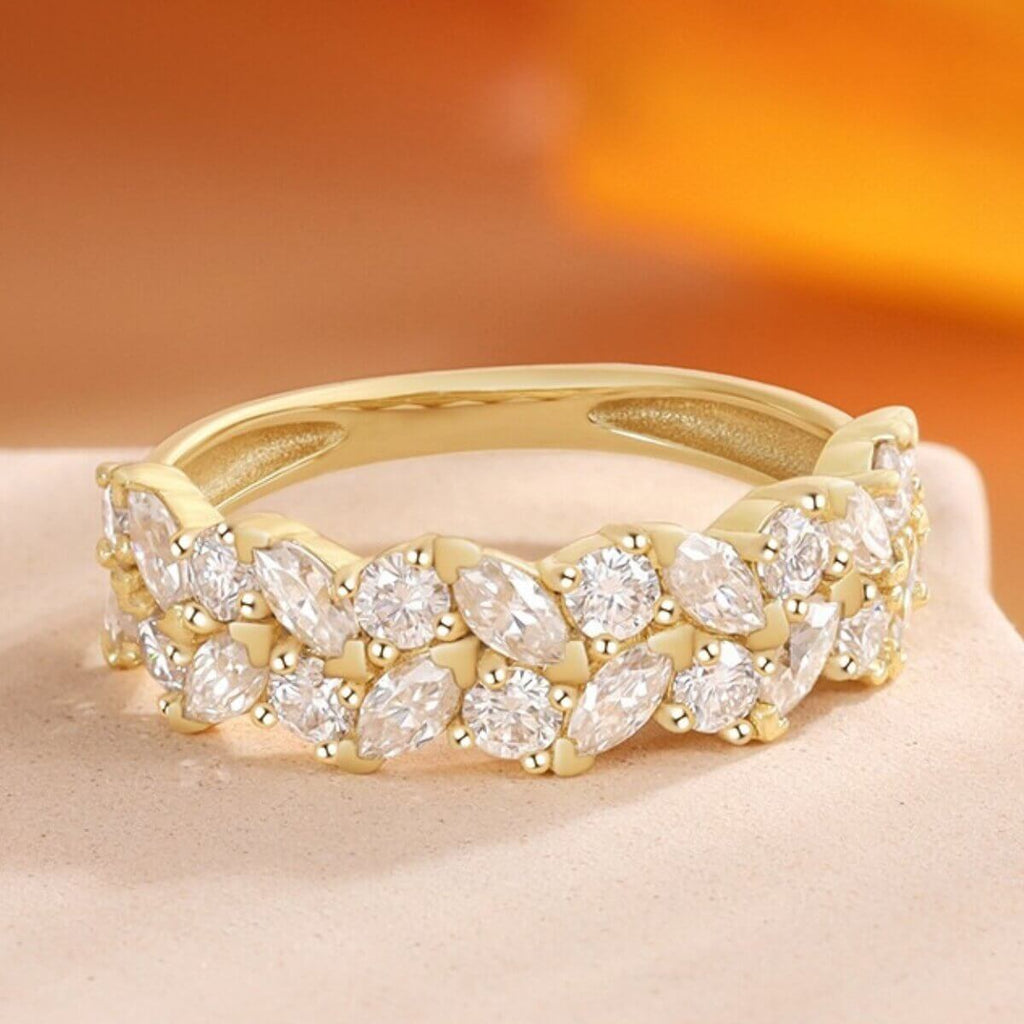 Marquise and Round Moissanite Eternity Ring 18K Solid Gold