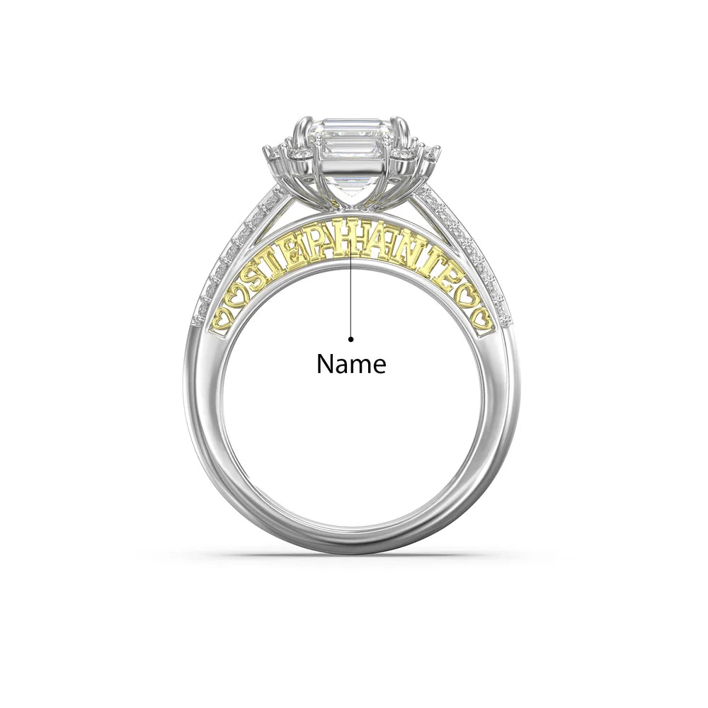 Moissanite Engagement Ring - Asscher Cut 2 Carat Custom Name Ring