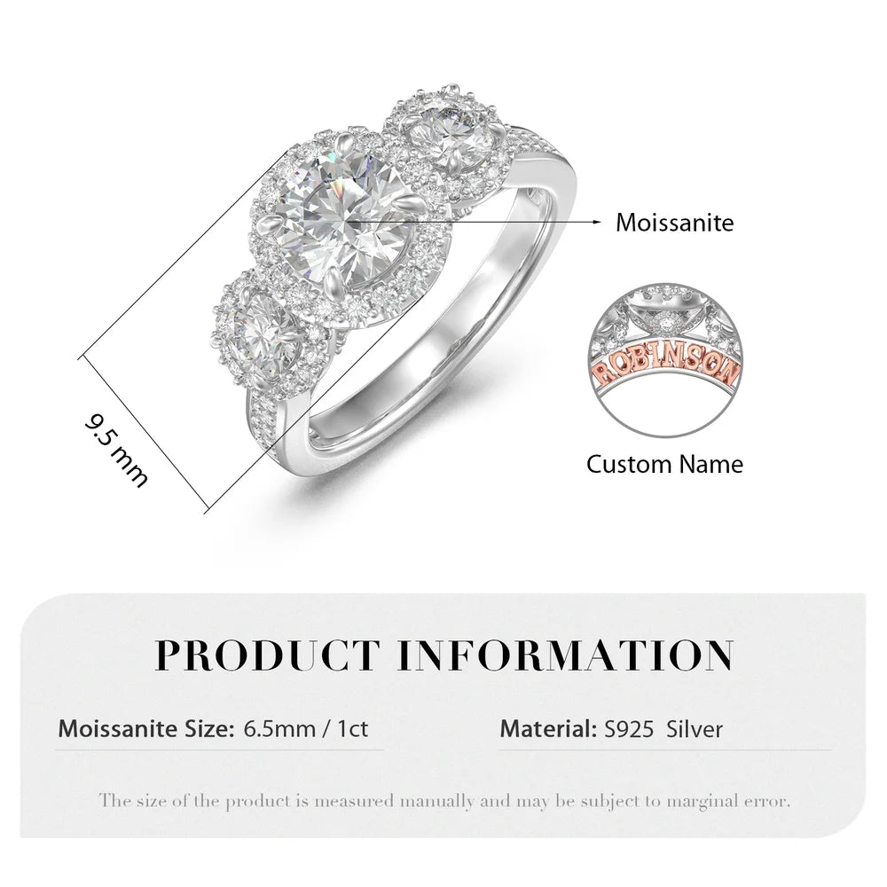 Moissanite Engagement Ring - Round Cut 1 Carat - Custom 2 Names Ring