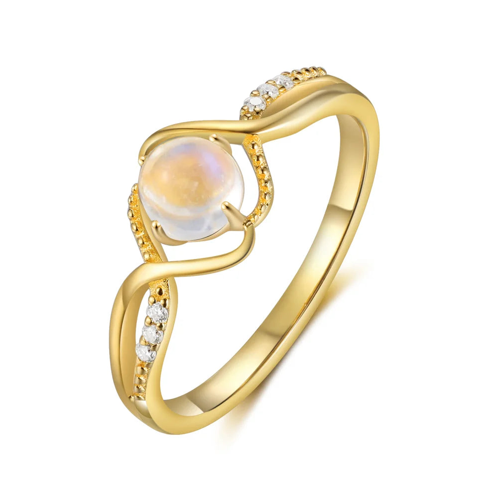 Round Moonstone Ring with Moissanite