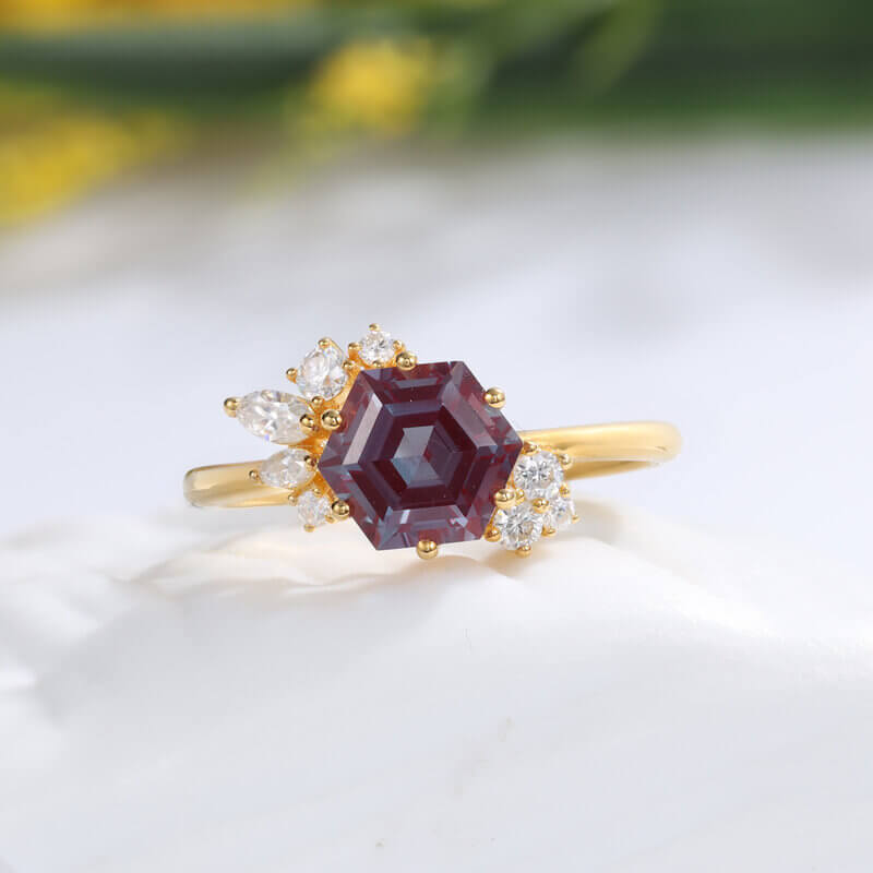 Natural Alexandrite Gold Ring with Moissanite