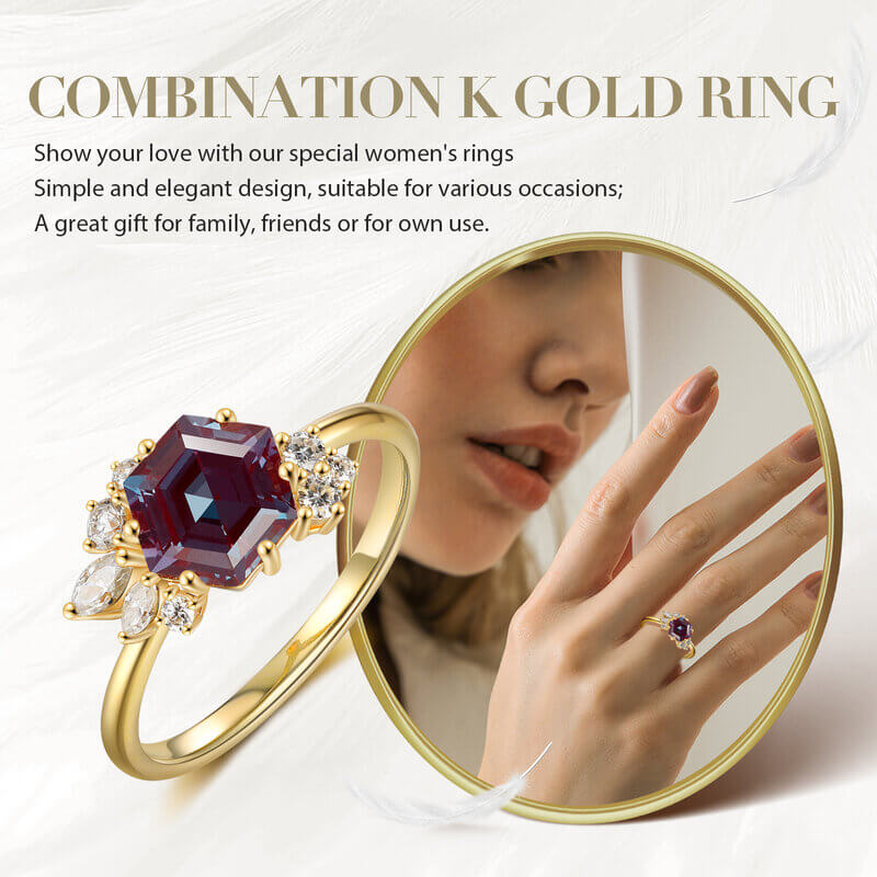 Natural Alexandrite Gold Ring with Moissanite
