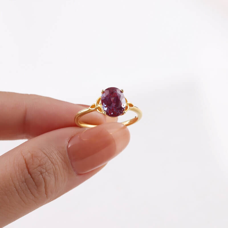 Natural Alexandrite Ring Oval Cut Sterling Silver with 18K Gold Plated