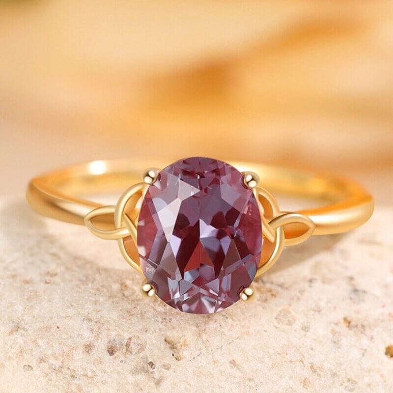 Natural Alexandrite Ring Oval Cut Sterling Silver with 18K Gold Plated