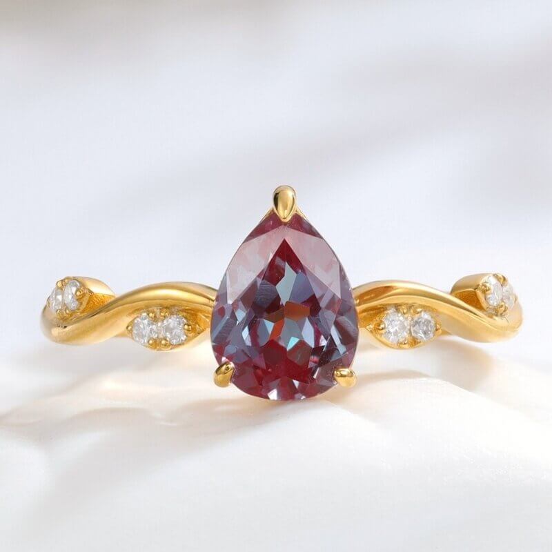 Natural Alexandrite Ring with Moissanite - Pear Cut Alexandrite