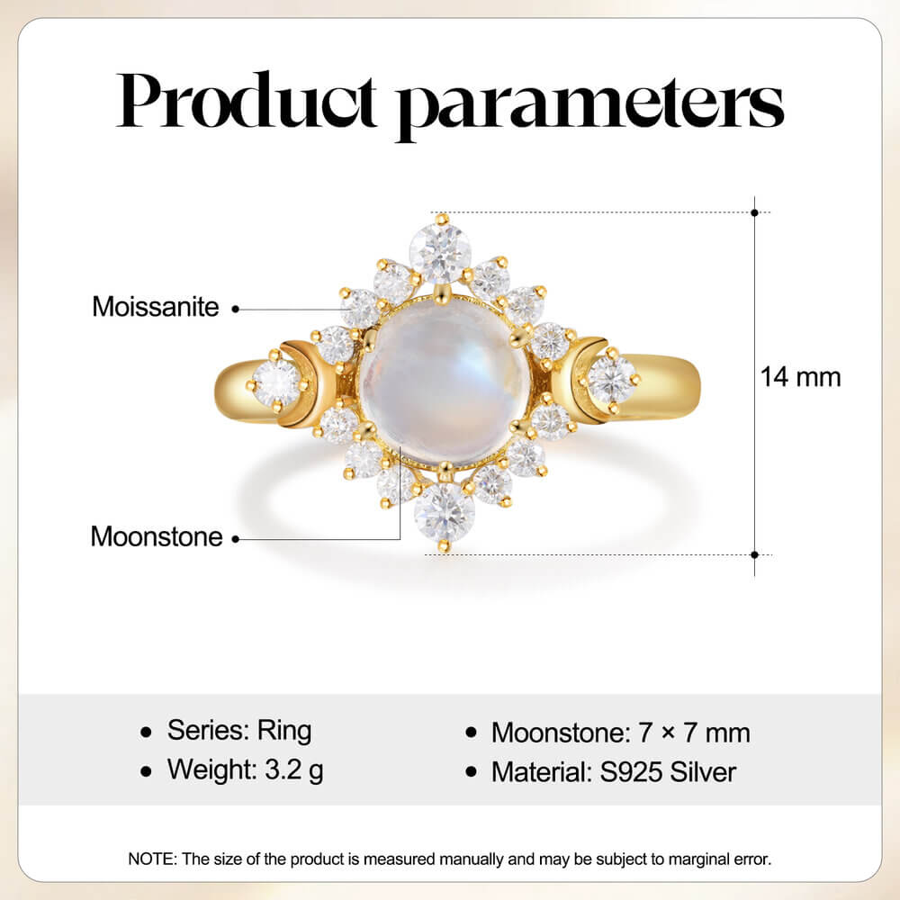 Natural Moonstone Ring with Moissanite