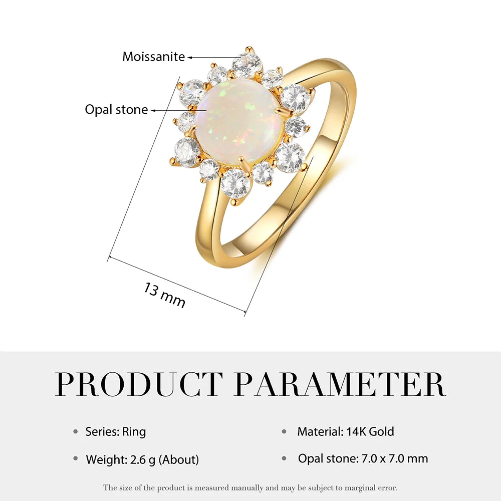 Opal Engagement Ring for Women Yellow Gold - Opal Ring with Moissanite