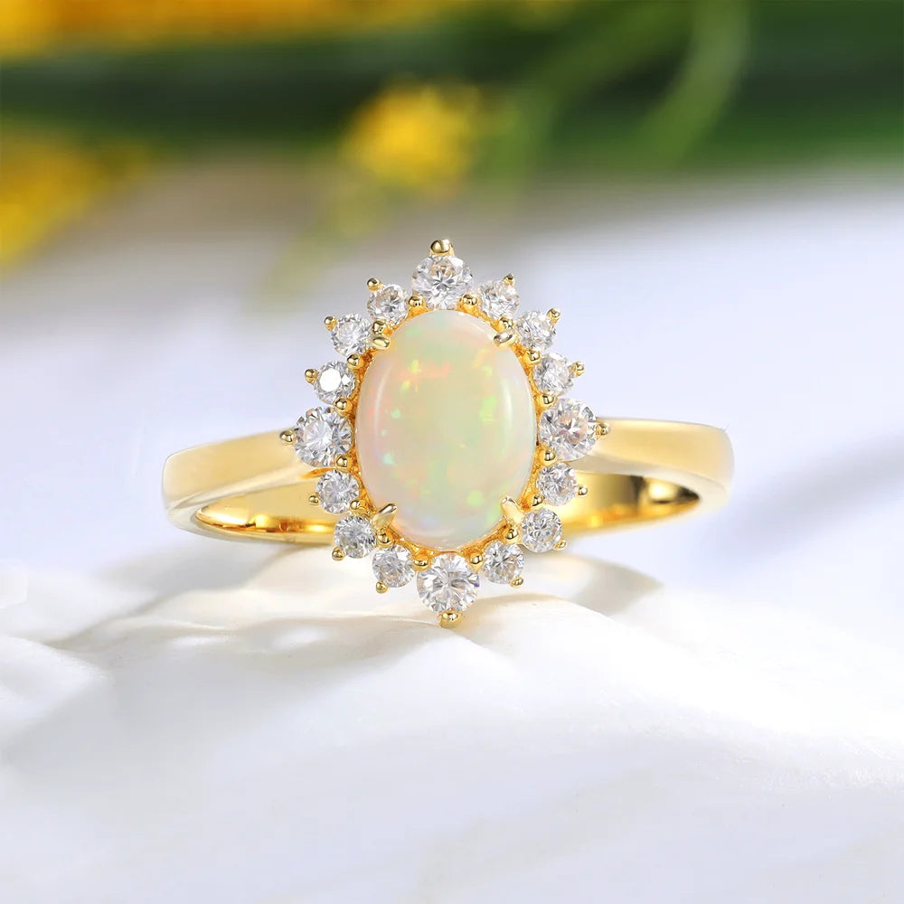 Oval Opal Ring - Opal Engagement Ring with Moissanite