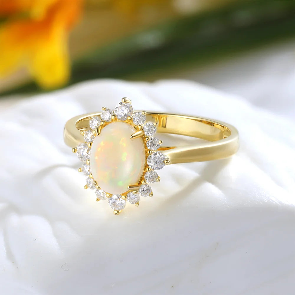 Oval Opal Ring - Opal Engagement Ring with Moissanite