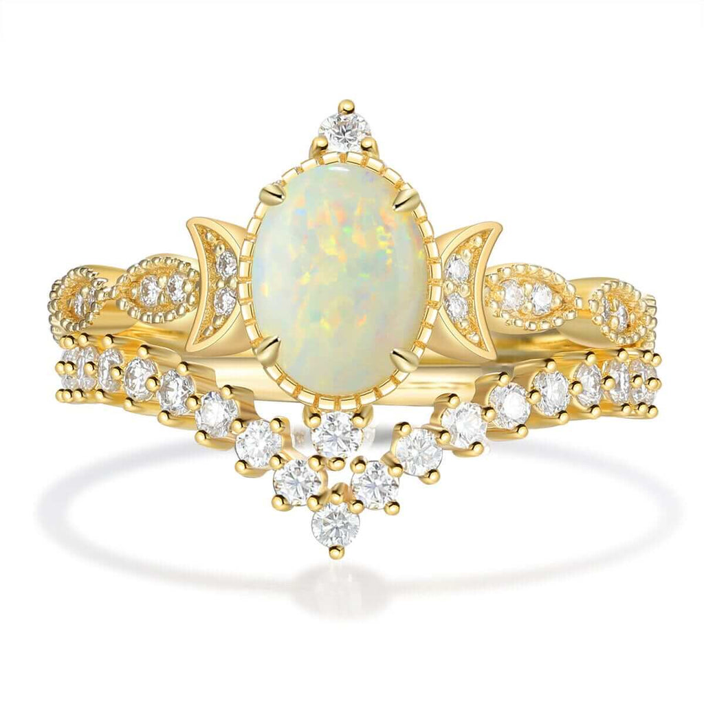 Opal Wedding Ring Set with Moissanite for Women Gold