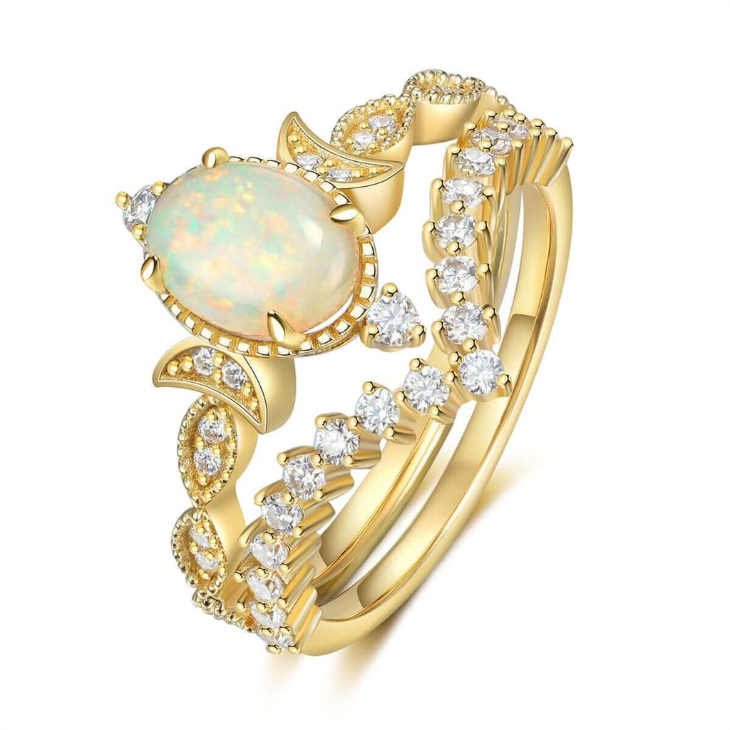 Opal Wedding Ring Set with Moissanite for Women Gold