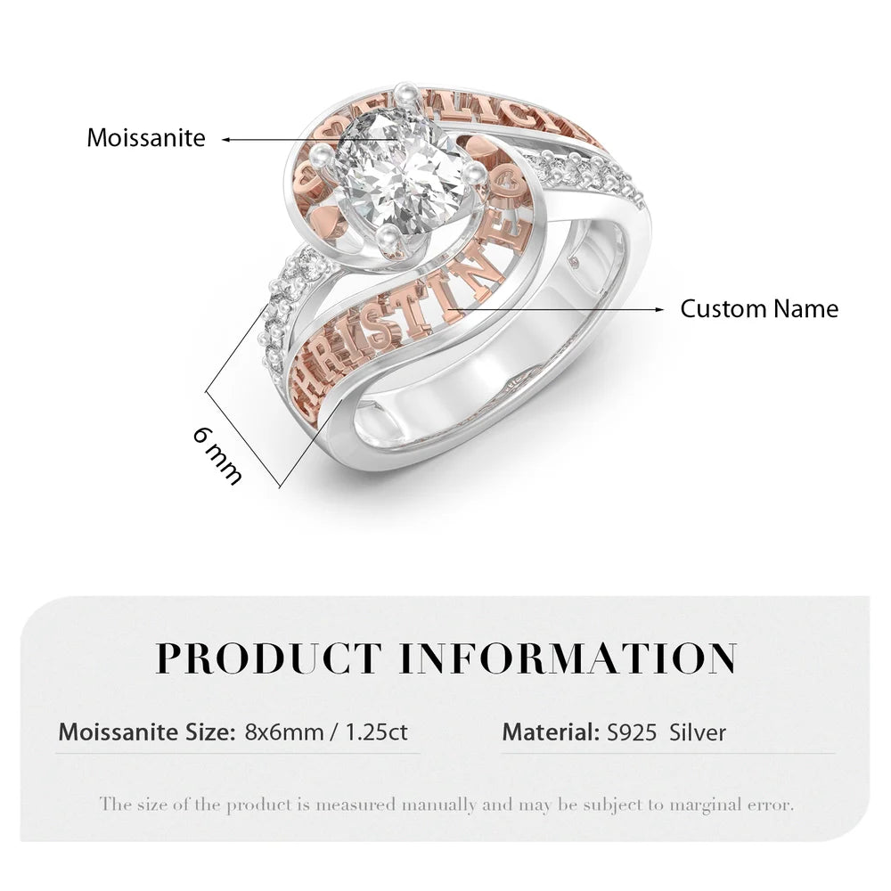 Moissanite Engagement Ring Oval Cut 1.25 Carat 2 Custom Rose Gold Names