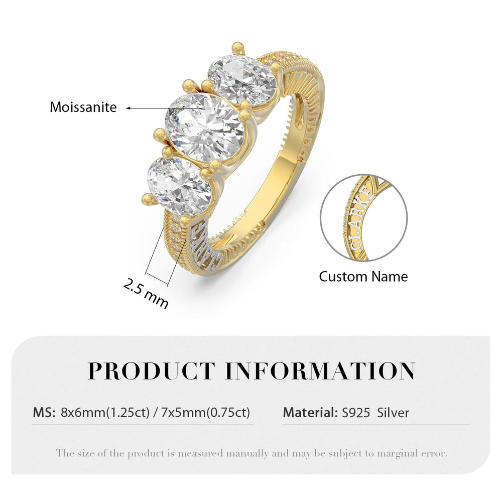 Oval Cut 1.25/0.75 Carat Moissanite Gold Engagement Ring Custom 2 Names