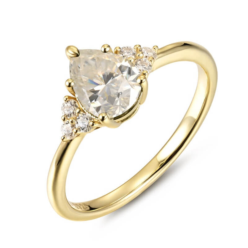 Pear Cut Moissanite Engagement Ring Sterling Silver with Yellow Gold Plated