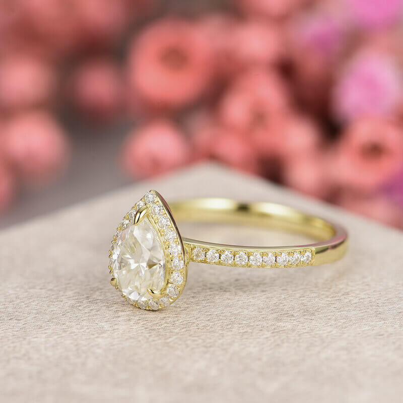 Pear Shaped Moissanite Engagement Ring Sterling Silver with Yellow Gold Plated