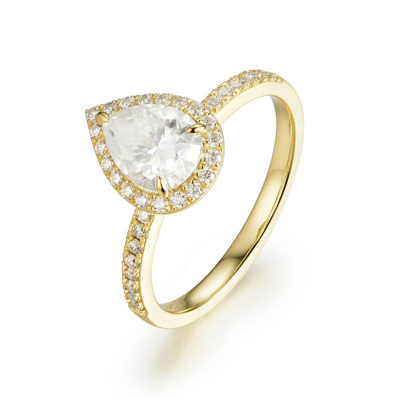 Pear Shaped Moissanite Engagement Ring Sterling Silver with Yellow Gold Plated