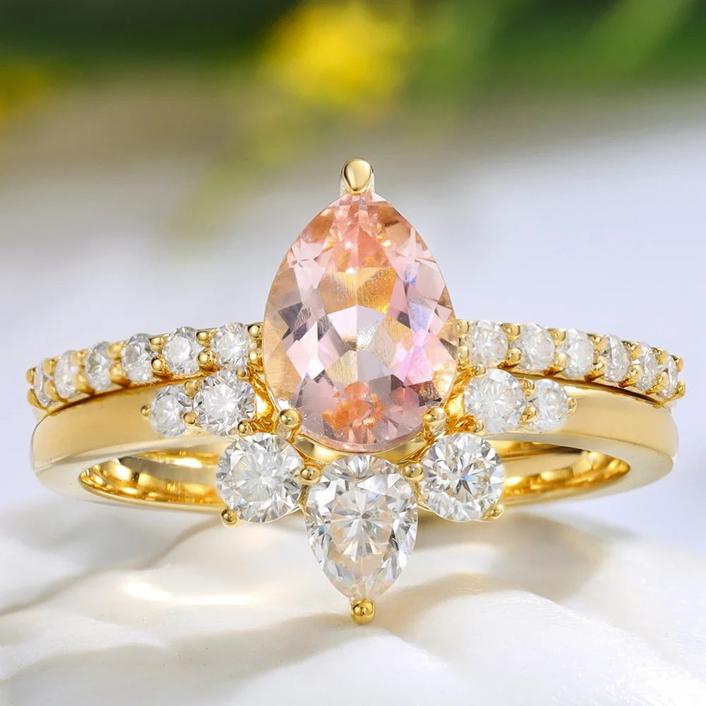 1.50 Carat Pear Shaped Morganite Engagement Ring On 10k Rose Gold Halo –  agemz