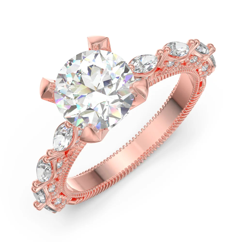 Rose Gold 2 Carat Moissanite Ring With 2 Custom Initials And Birthstones